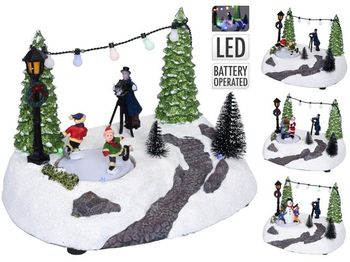 Suvenir LED "Mos Craciun, oameni si copii pe patinuar" 20Х14cm, 3 stiluri 