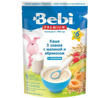 Каша молочная 5 злаков абрикос, малинa Bebi (6+), 200 г 
