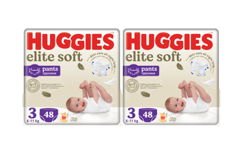 1 Set 2 pachete scutece-chiloțel Huggies Elite Soft Pants  Mega 3  (6-11 kg), 48 buc 