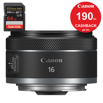 Canon RF 16mm F2.8 STM + CASHBACK 190 lei + Sandisk SDXC 64Gb 200Mb/s 