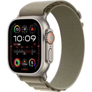 Apple Watch Ultra 2 GPS + Cellular 49mm Titanium Case with Olive Alpine Loop - Medium,  MREY3 