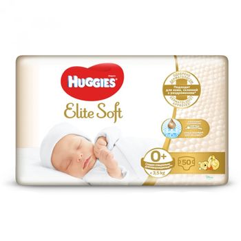 Подгузники Huggies Elite soft 0+ (до 3,5 кг) 50 шт 
