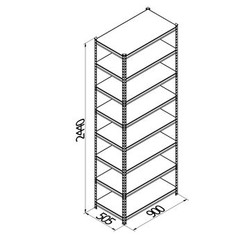 купить Стеллаж металлический с пластиковой плитой Moduline 900x505x2440 мм, 8 полок/PLB в Кишинёве 