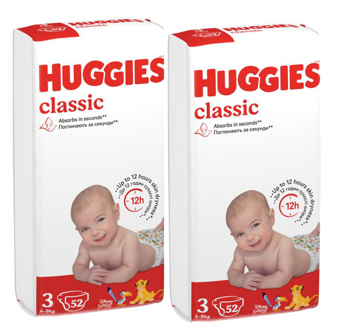 cumpără 1 Set 2 pachete scutece Huggies Classic Jumbo 3  (4-9 kg), 52 buc în Chișinău 