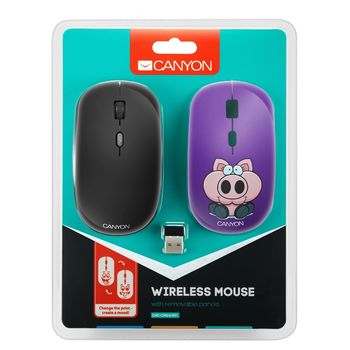 Wireless Mouse Canyon CND-CMSW401PB, Optical, 800-1600dpi, 4 buttons, Ambidextrou, 1xAA, Black/Pic. 