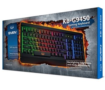 Gaming Keyboard SVEN KB-G9450, 3 colors backlight, Metal plate, WinLock, 12 Fn keys, Black, USB 