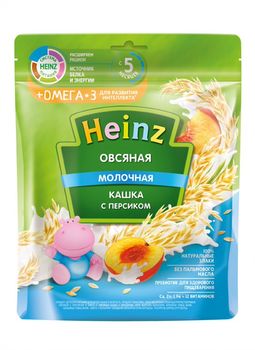 Каша Heinz Омега3 овсяная с персиком и молоком, с 5месяцев, 200г 