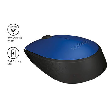Wireless Mouse Logitech M171, Optical, 3 buttons, Ambidextrous, 1xAA, Blue 