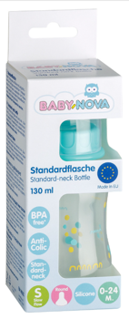 ”Baby-Nova” Biberon din silicon cu gât standart, 130 ml., debit lent, fără BPA, 1 buc./cutie de carton (45010) 