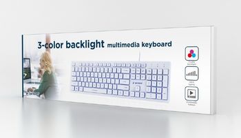 Keyboard Gembird KB-UML3-01, Slimline, Silent, Fn key, 3-color backlight, White, USB 
