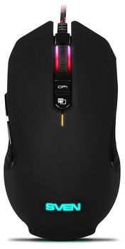 Gaming Mouse SVEN RX-G955, Optical 600-4000 dpi, 8 buttons, Soft Touch, Backlight, Macro, Black, USB 