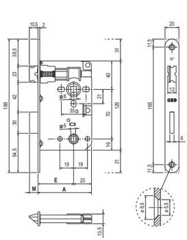 Замок WC AGB Patent Piccola + ответная планка матовая бронза 