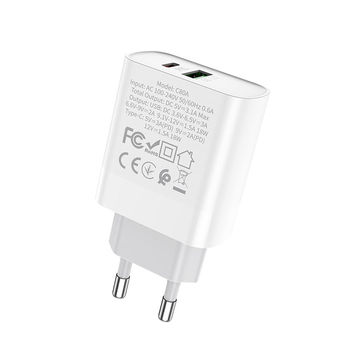 Incarcator de retea Hoco C80A 20W Rapido + Cablu Type-C to Type-C (PD + QC3.0) [White] 