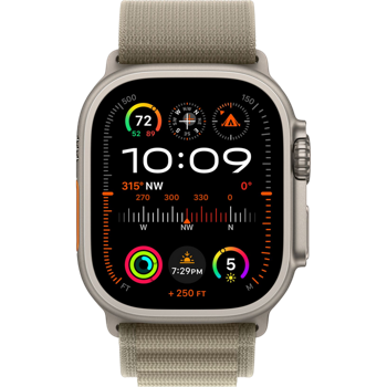 Apple Watch Ultra 2 GPS + Cellular 49mm Titanium Case with Olive Alpine Loop - Medium,  MREY3 