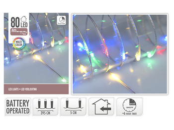 Luminite de Craciun "Fir" 80microLED multicolor, 4m, 3XAA, cronom 