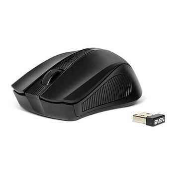 Wireless Mouse SVEN RX-400W, Optical, 600-1000 dpi, 4 buttons, Ambidextrous, BlueLED, 2xAAA, Black 