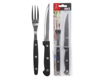 Set pentru friptura BBQ: furculita+cutit, inox 