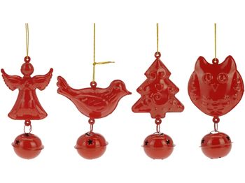 Decoratiune pentru brad cu clopotel rosu/alb 11cm 