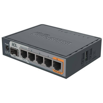 Mikrotik Router hEX S (RB760iGS), Dual core 880 Mhz CPU, 256MB RAM, 5xGbit LAN, 1xSFP port, PoE-in, 1x PoE-out port, RouterOS L4, USB, microSD