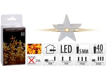 Luminite decorative "Stea" 40LED extra alb-cald, 2.1m, 3XAA, cablu auriu 