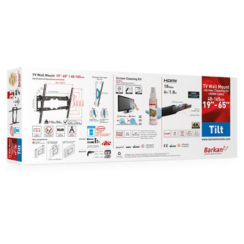 Wall Mount Barkan ''CM310+'' Black 19"-65" Tilt, max.50kg, VESA mm: up to 400x400mm+set+cable 