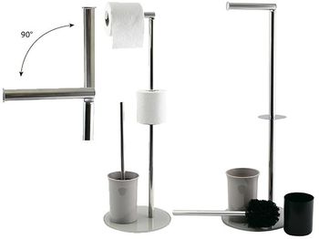 Perie WC cu suport si suport si rezerva hartie MSV inox/sticla, gri 