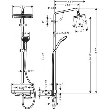 Душевая система hansgrohe Croma E Showerpipe 280 1jet с термостатом 