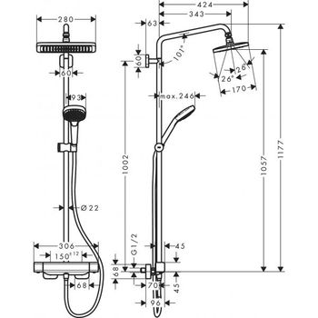 Sistema de  dushansgrohe Croma E Showerpipe 280 1jet cu termostat 