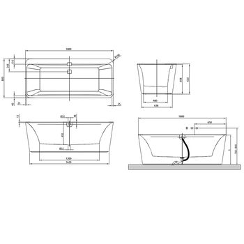 Ванна квариловая VILLEROY & BOCH Squaro Edge 12 180х80 Quaryl + сифон 