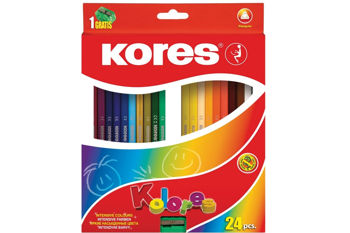 Creioane colorate triunghiulare Kores 24 culori, ascuțitoare 