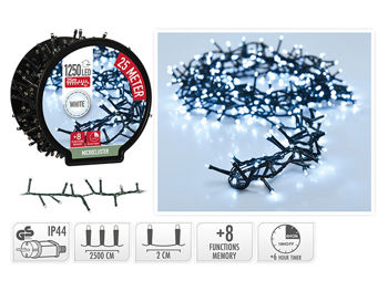 Luminite de Craciun liniare pe bobina 1250LED alb, 25m, 8 reg, cronom 