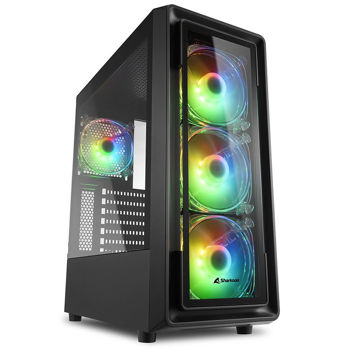 Carcasa Sharkoon TK4 RGB ATX Case, with Side&Front Panel of Tempered Glass, without PSU, Tool-free, Pre-Installed Fans: Front 3x120mm A-RGB LED, Rear 1x120mm A-RGB LED, ARGB Controller, 5x2.5"/2x3.5", 2xUSB3.0, 1xUSB2.0, 1xHeadphones, 1xMic, Top dust filters, Black