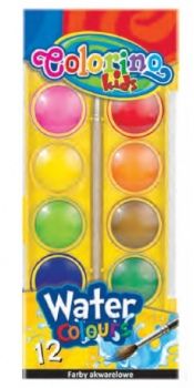 Акварельные  краски маленькие 12 цв +кисточка Colorino 