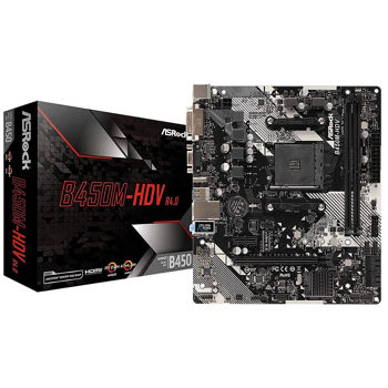 Материнская плата ASRock B450M-HDV R4.0 AMD B450 AM4, Dual DDR4 3200+MHz, PCI-E 3.0/2.0 x16, HDMI/DVD-D/D-Sub, USB 3.1, SATA RAID 6Gb/s, M.2 x4 Socket, SB 8-Ch., GigabitLAN