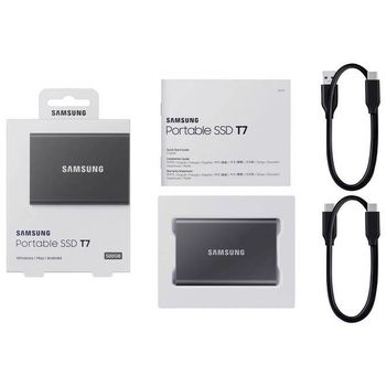 .500GB (USB3.2/Type-C) Samsung Portable SSD T7 , Grey (85x57x8mm, 58g, R/W:1050/1000MB/s) 