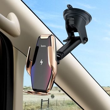 Hoco S14 Surpass (Wireless Charger 15W) [Gold] Авто держатель с беспроводной зарядкой 