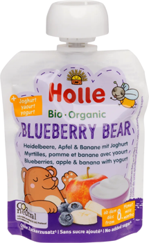 Пюре с йогуртом, Holle Bio Organic, Blueberry Bear, черника, яблоки, бананы, (8 месяцев+), 85 г 