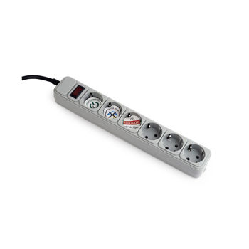 Priza cu protectie - prelungitor Gembird Surge Protector SPG6-B-6C, 6 Sockets, 1.8m, up to 250V AC, 16 A, safety class IP20, Grey (Priza cu protectie - prelungitor/basic surge protection)