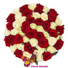 купить Букет из 51  красных белых эквадорских роз  50-60 см в Кишинёве 