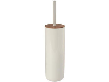Perie pentru WC cu suport MSV "cilindru" Bamboo Nora alb, polistiren-bamb 