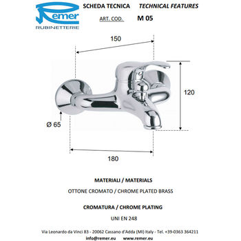 cumpără Baterie front pentru baie/dus MINIMAL 05-CS (crom-satin)  REMER în Chișinău 