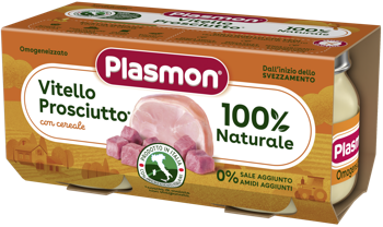 Piure PLASMON carne de vițel și șuncă (6 luni), 2x80 g 