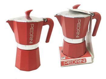Кофеварка на 6 чашек Pedrini, алюминиевая, красная 