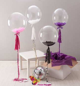 Balon transparent cu pene pline cu heliu 