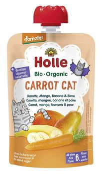 Piure de morcovi, mango, banane și pere Holle Bio Organic Carrot Cat (6 luni+), 100g 