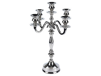 Candelabru nichelat pentru 5 lumanari 39cm 