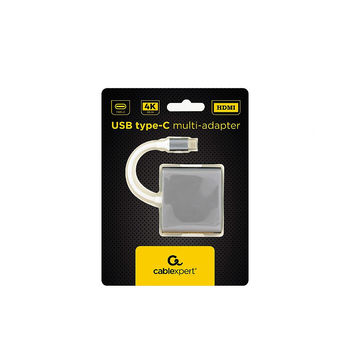 Gembird A-CM-HDMIF-02-SG, Adapter 3-in-1 Type-C to HDMI/USB/Type-C sockets, cable 75mm, Grey