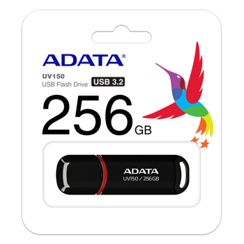 256GB  USB3.1 Flash Drive ADATA "UV150", Black, Plastic, Classic Cap (R/W:100/50MB/s) 