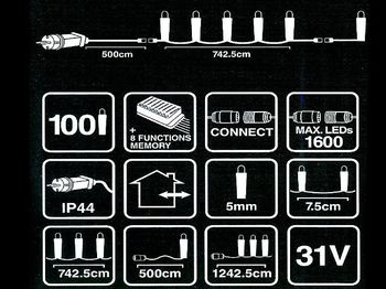 Luminite de Craciun "Fir" 100LED alb-cald, 7.5m, cablul transparent 