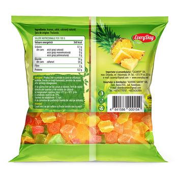 Ananas confiat, cubuțete, colorat, 90g 